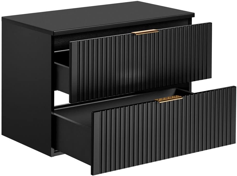 Lomadox Badezimmermöbel Waschtisch-Unterschrank 80cm matt schwarz mit gerilllter Front Waschbecken Badschrank mit 2 Softclose-Auszügen, B/H/T ca. 80,6/59,2/46,5 cm