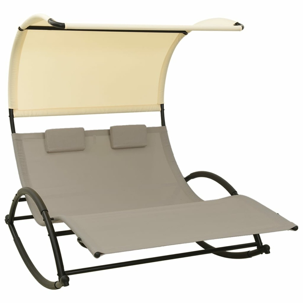 Transat chaise longue bain de soleil lit de jardin terrasse meuble d'extérieur double 139 x 180 x 170 cm avec auvent textilèn