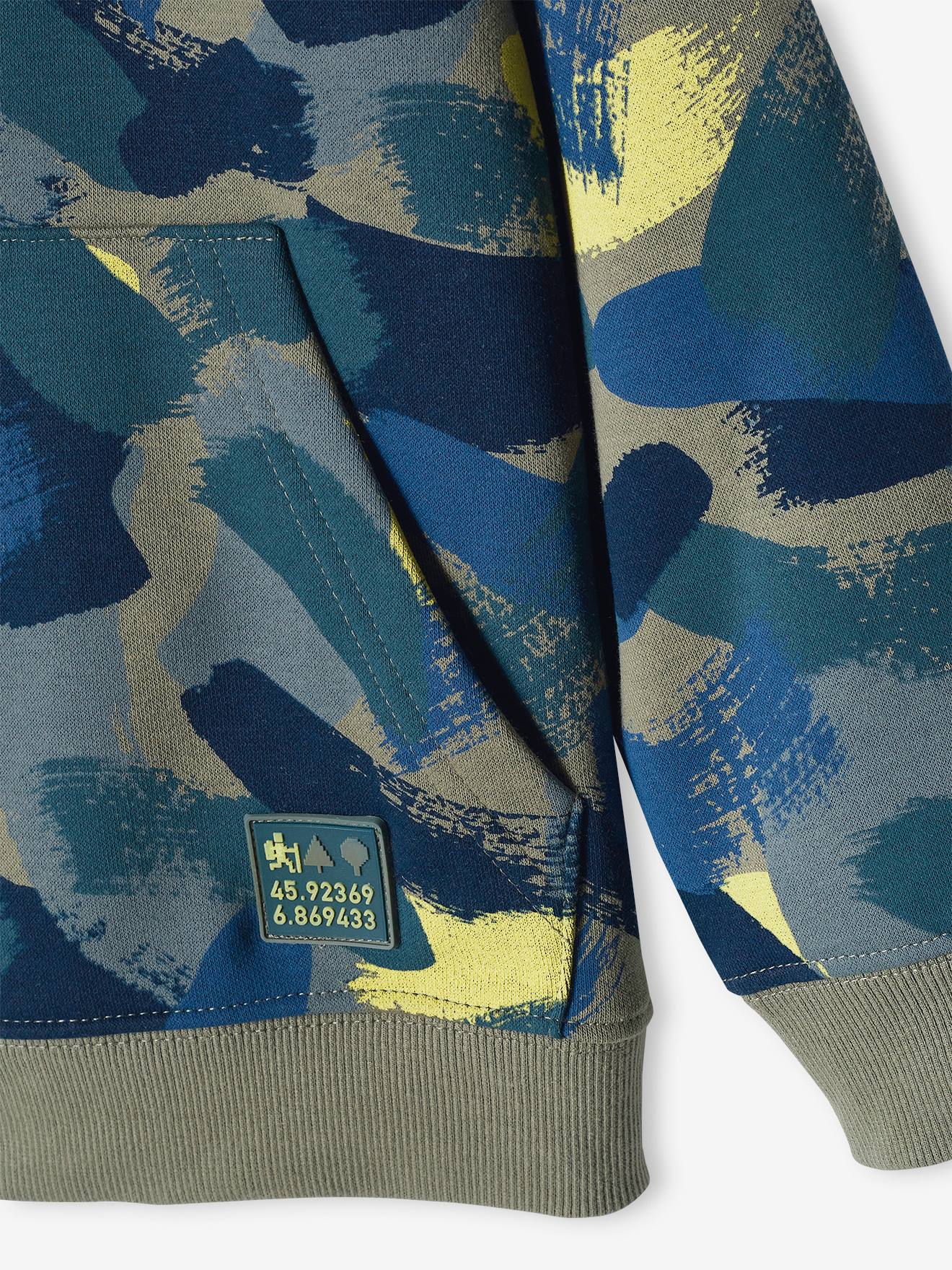Moletom com capuz estampado camuflado para meninos, verde