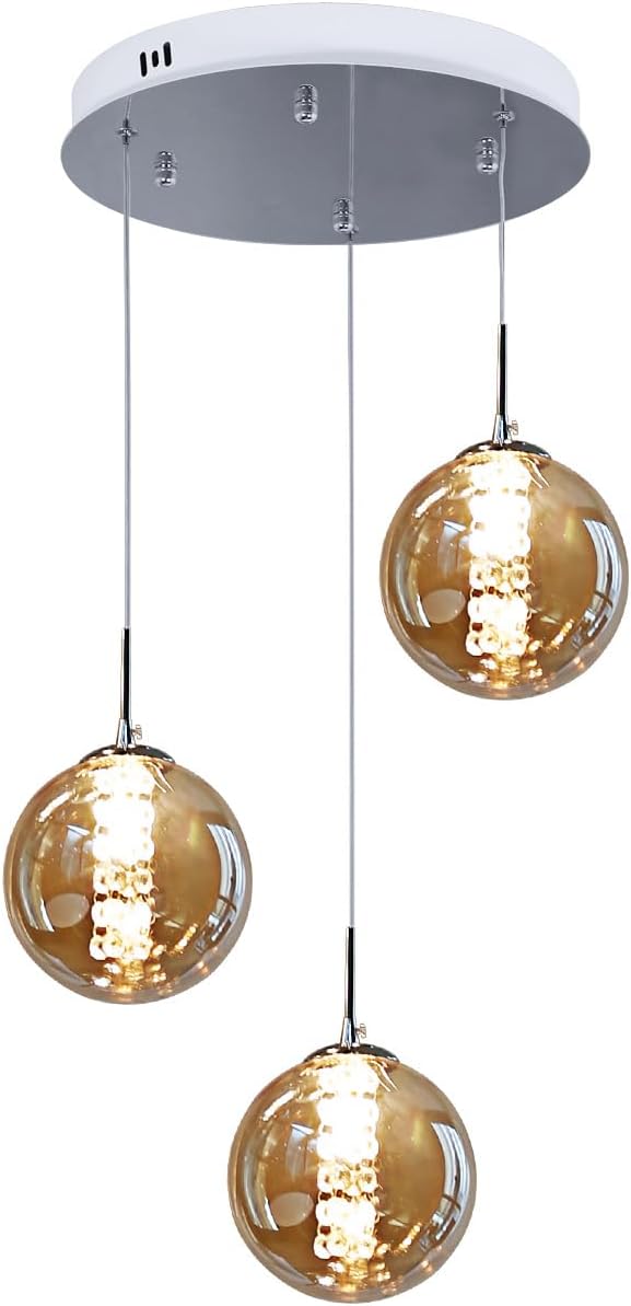 Pendelleuchte esstisch Pendellampe Höhenverstellbar Kronleuchter Hängeleuchte 3-Flammig aus Glas in Farbe Bernstein Küchen Wohnzimmerlampe Schlafzimmerlampe Flurlampe
