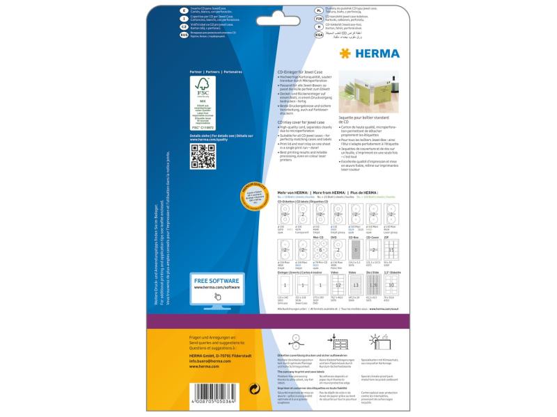 HERMA CD-Einleger 5036 Weiss, 25 Etiketten Einleger für CD und DVD, Nicht Klebend