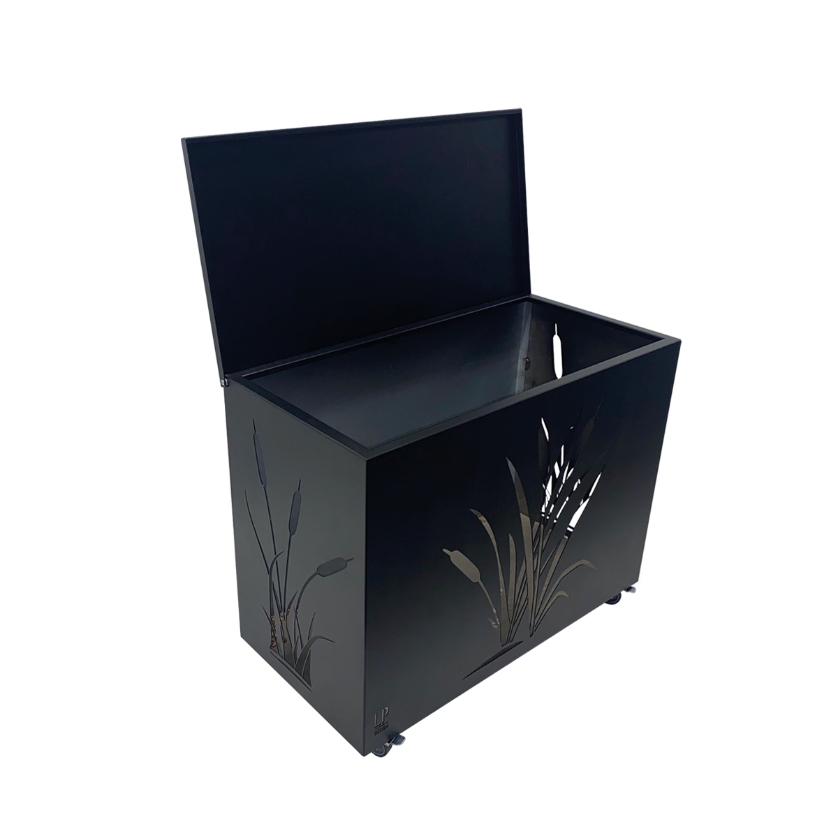 Coffre à bûches sur roulettes acier peint noir h 64cm