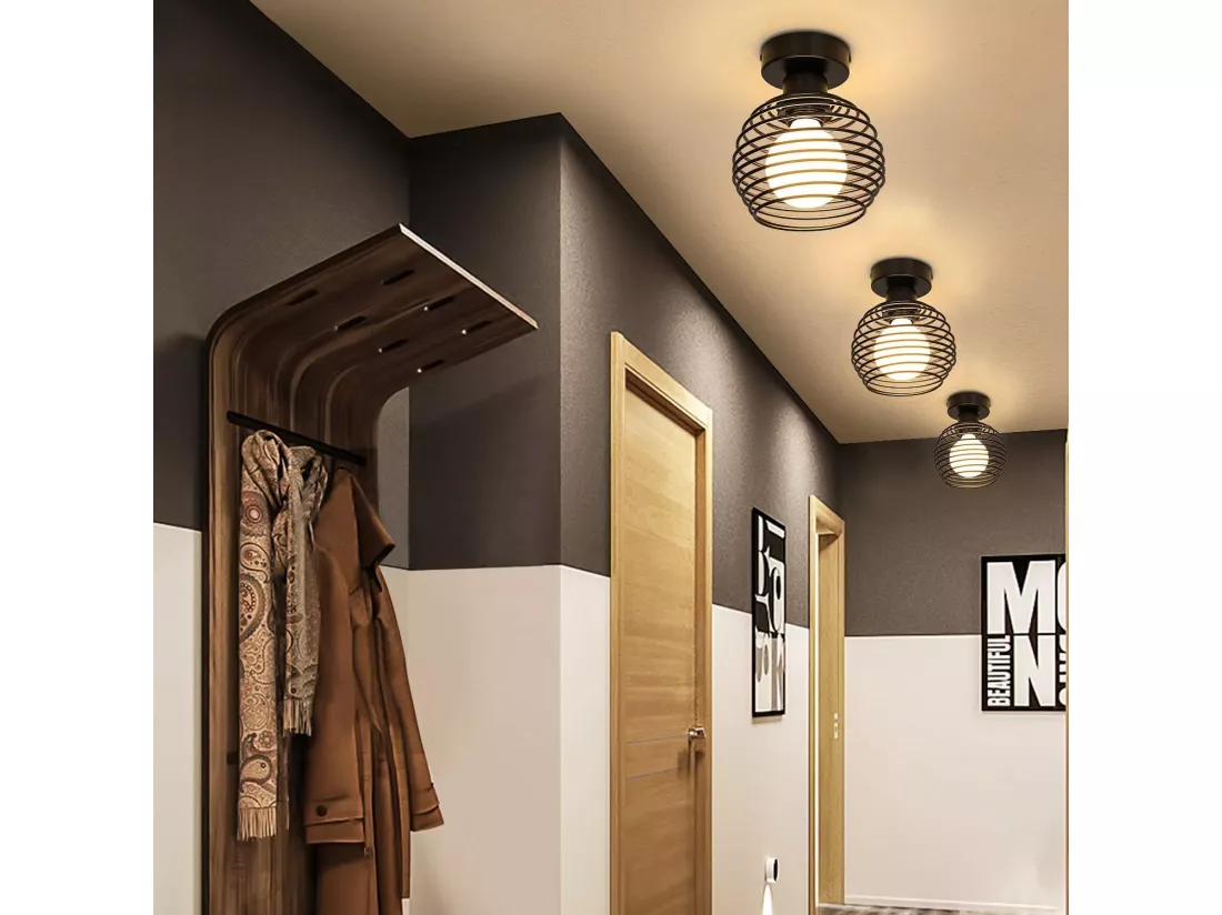 NETTLIFE Plafonnier vintage plafonnier 2 lampes de couloir rétro noir E27 max.40W Sans ampoules