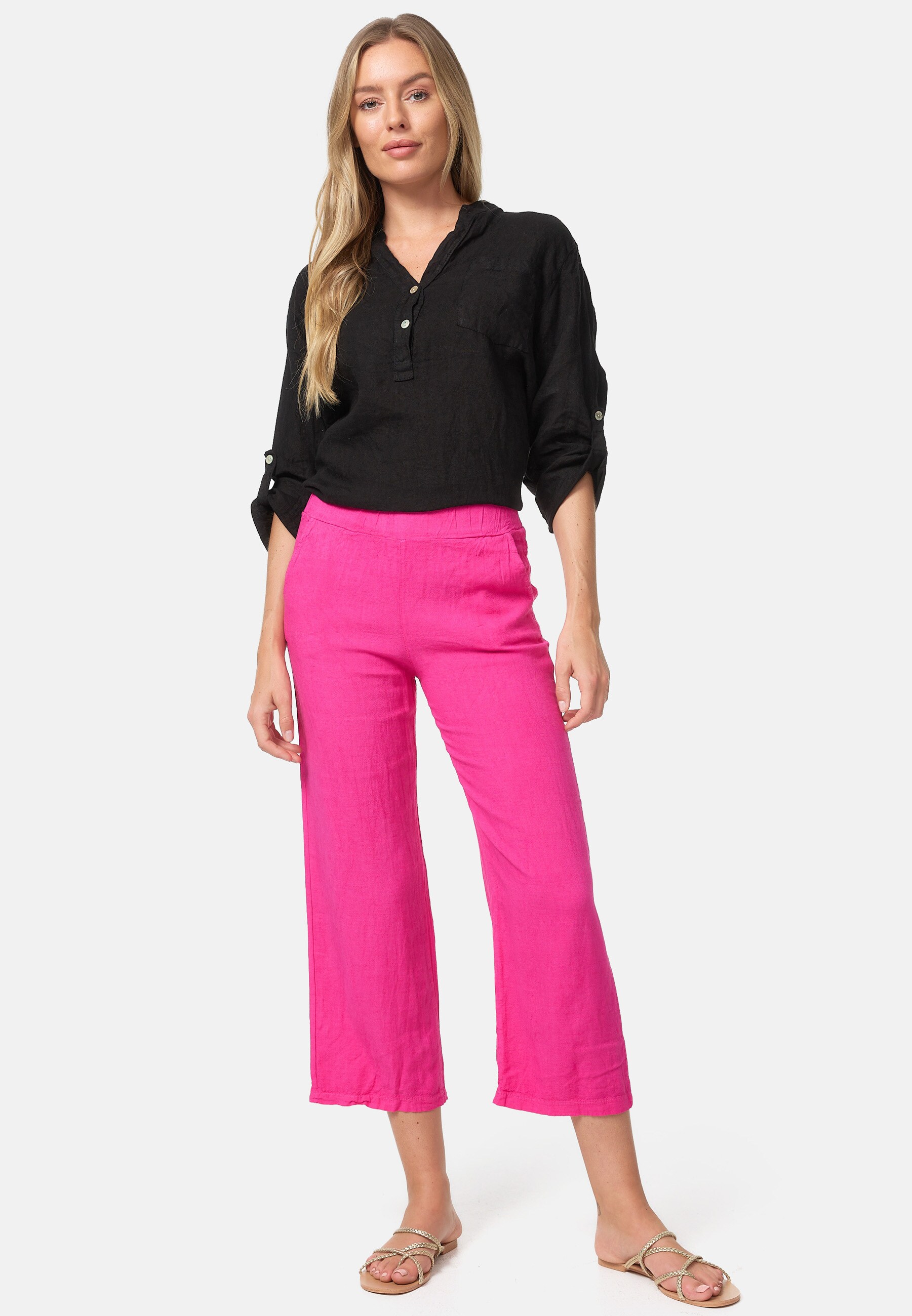 PM SELECTED Damen Leichte Sommer Leinenhose in 7/8 Länge mit Taschen in Einheitsgröße PM44