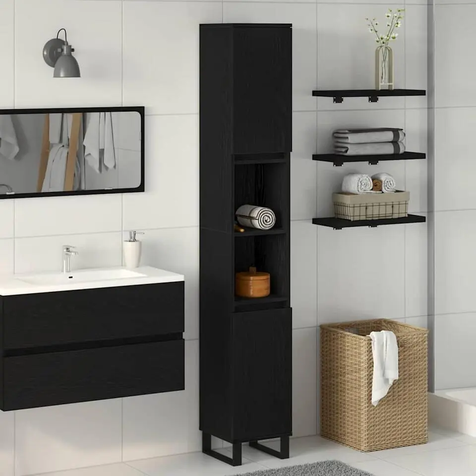 vidaXL - Kolomkast met 2 deuren 2 vakken - Zwart eiken - Hout - 30x30x190 cm