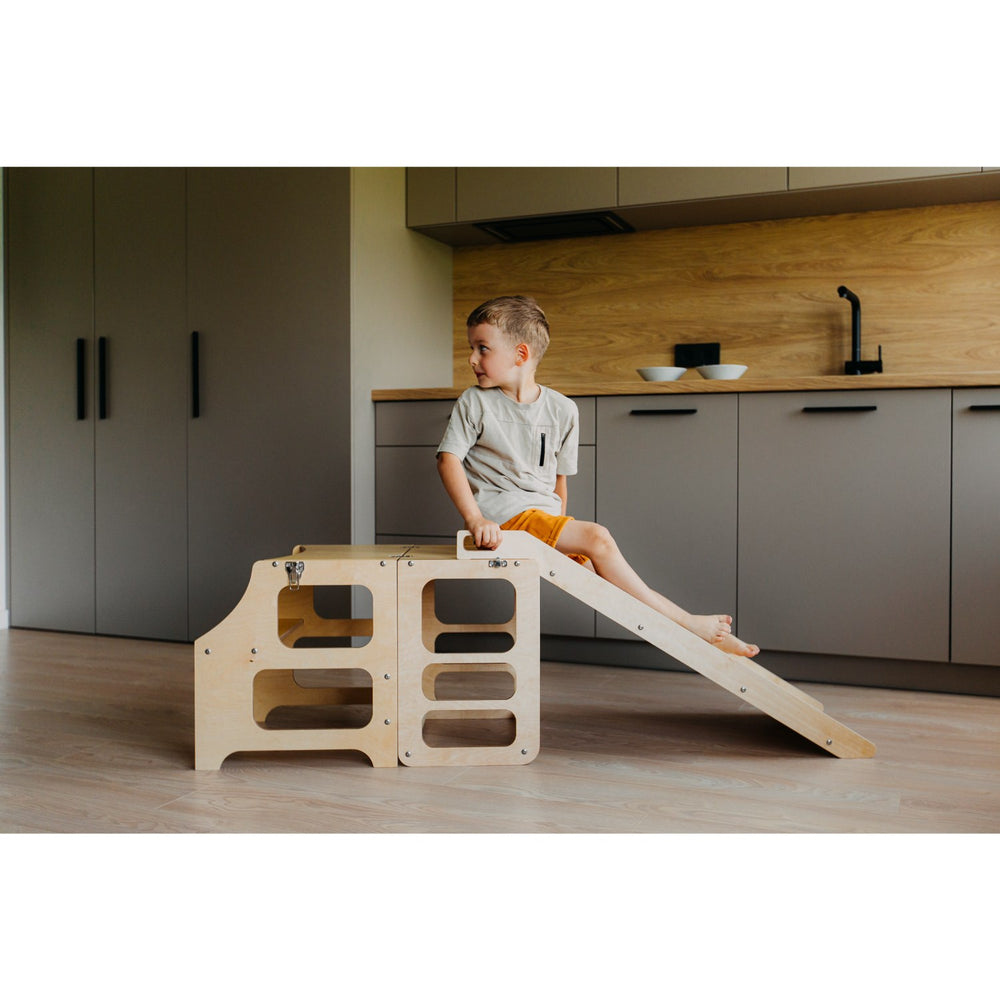 Køb Duck Woodworks Læringstårn m. Rutsjebane Natural