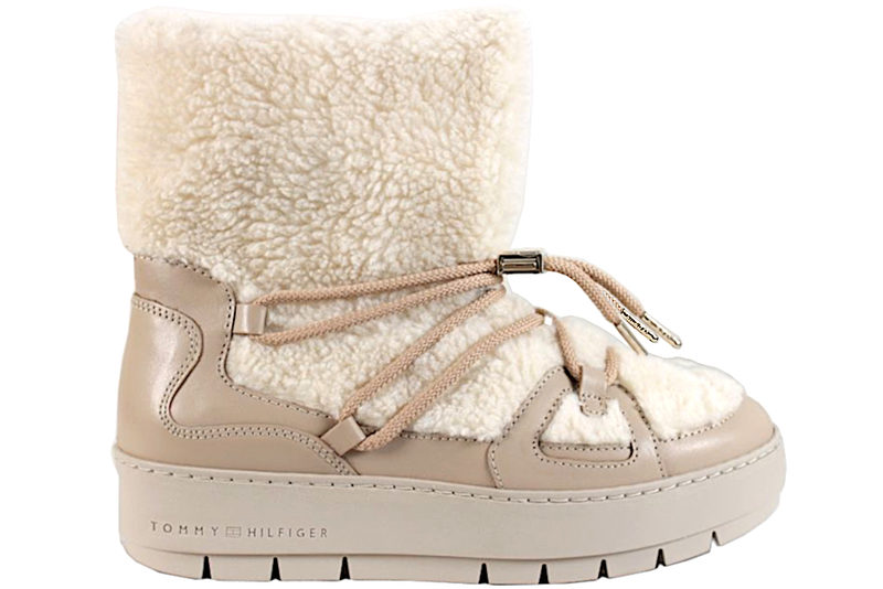 TOMMY HILFIGER TEDDY SNOWBOOT VINTERSTØVLE I BEIGE GLAT SKIND