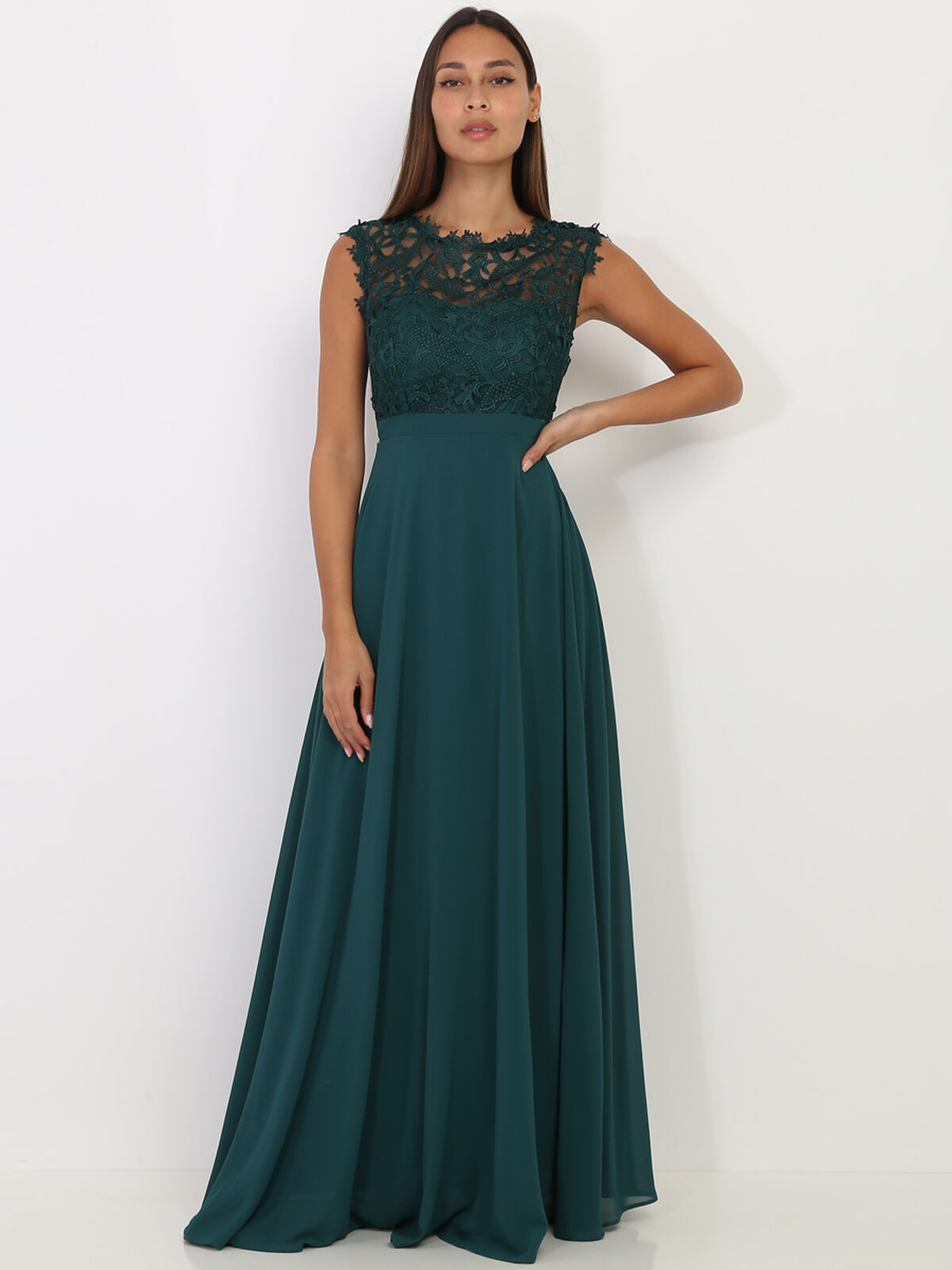 Robe longue à dentelle- Vert