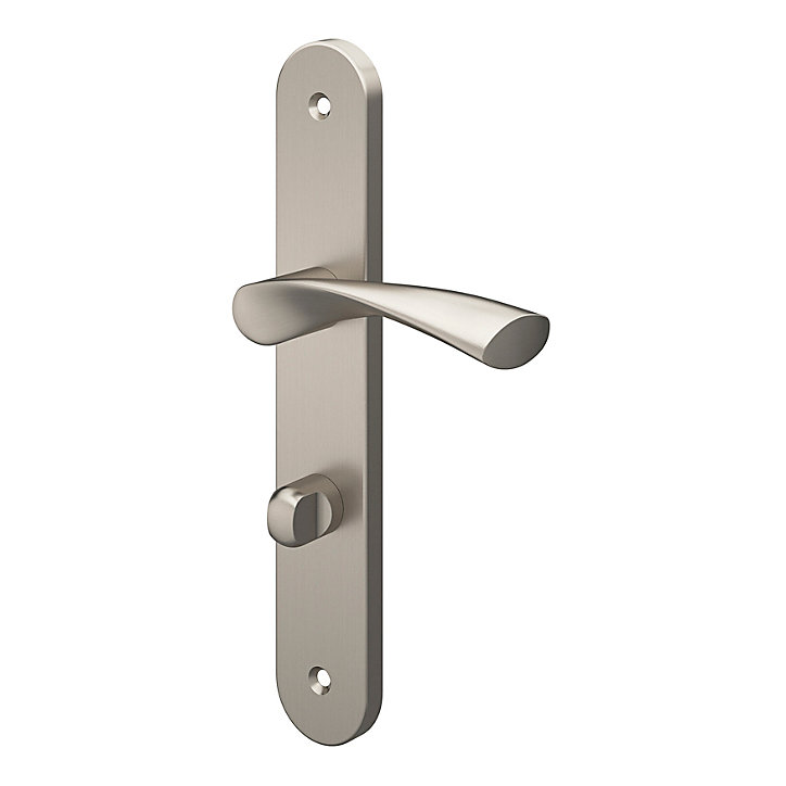 Ensemble poignée sur plaque rond à condamnation GoodHome Breage effet nickel satin gris L.120.5mm x l.40mm entraxe 195mm