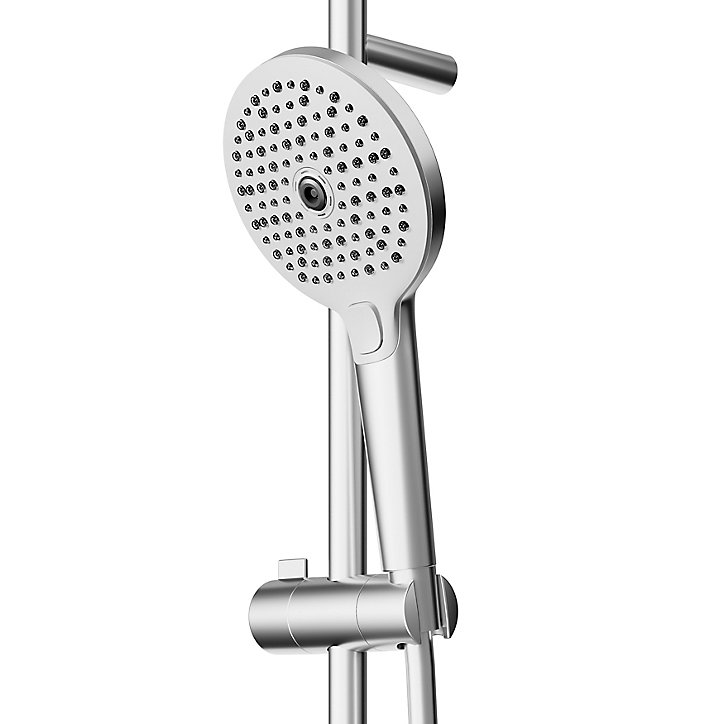 Kit de douche sans robinetterie avec douchette 3 jets + flexible + barre réglable chrome GoodHome Kolima