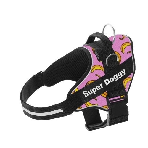 Coleira personalizada Super Doggy com estampa de banana rosa