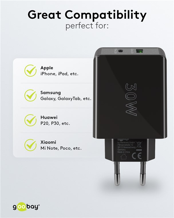 (2er Set) 30W USB A / USB C Ladegerät Netzteil PD / QC   1m USB C auf USB C Ladekabel (79644) - Schwarz / Weiss