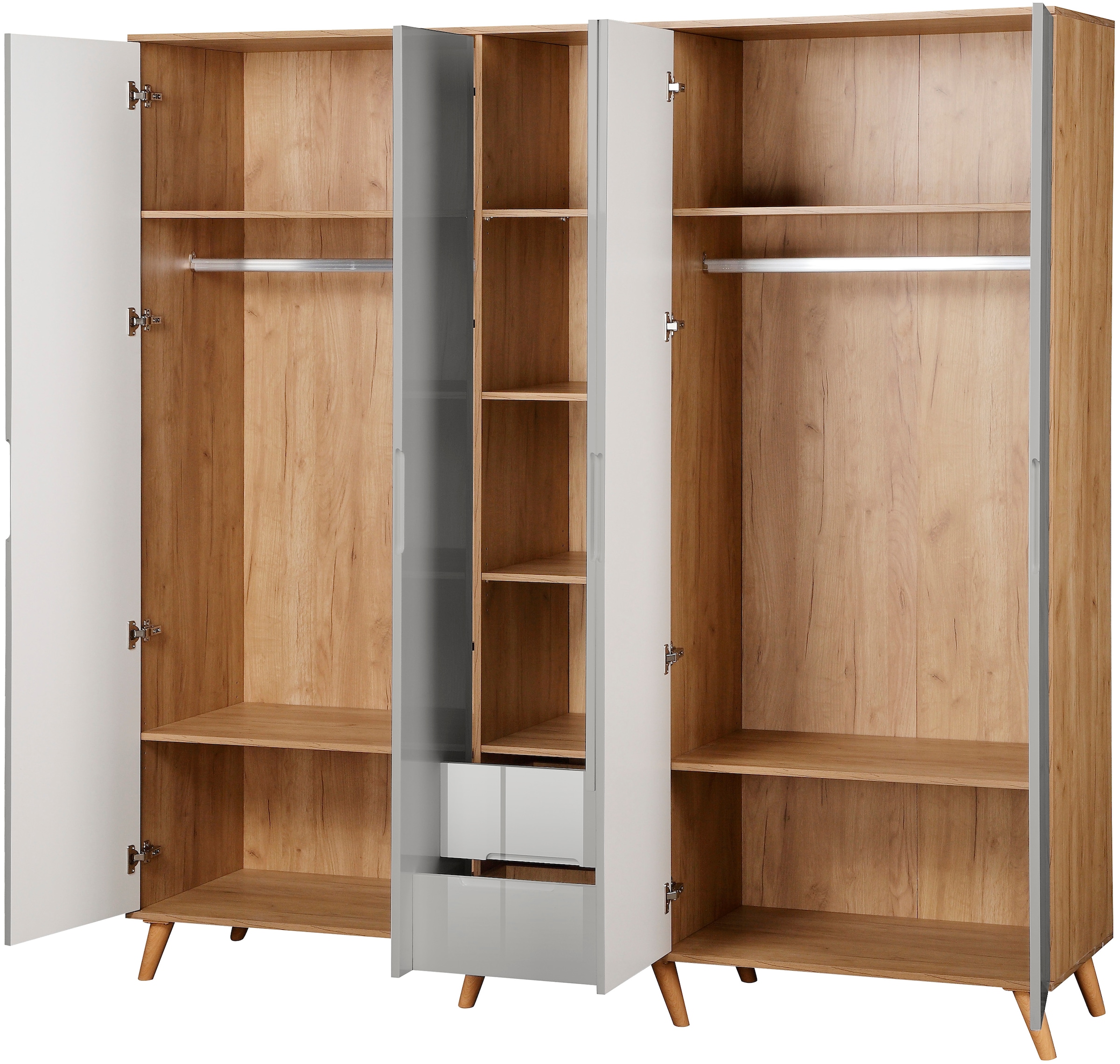 andas Kleiderschrank »Lund Schlafzimmerschrank Bestseller im skandinavischem Design« Garderobenschrank mit Premium Innenausstattung, Breite 200cm hochglanz
