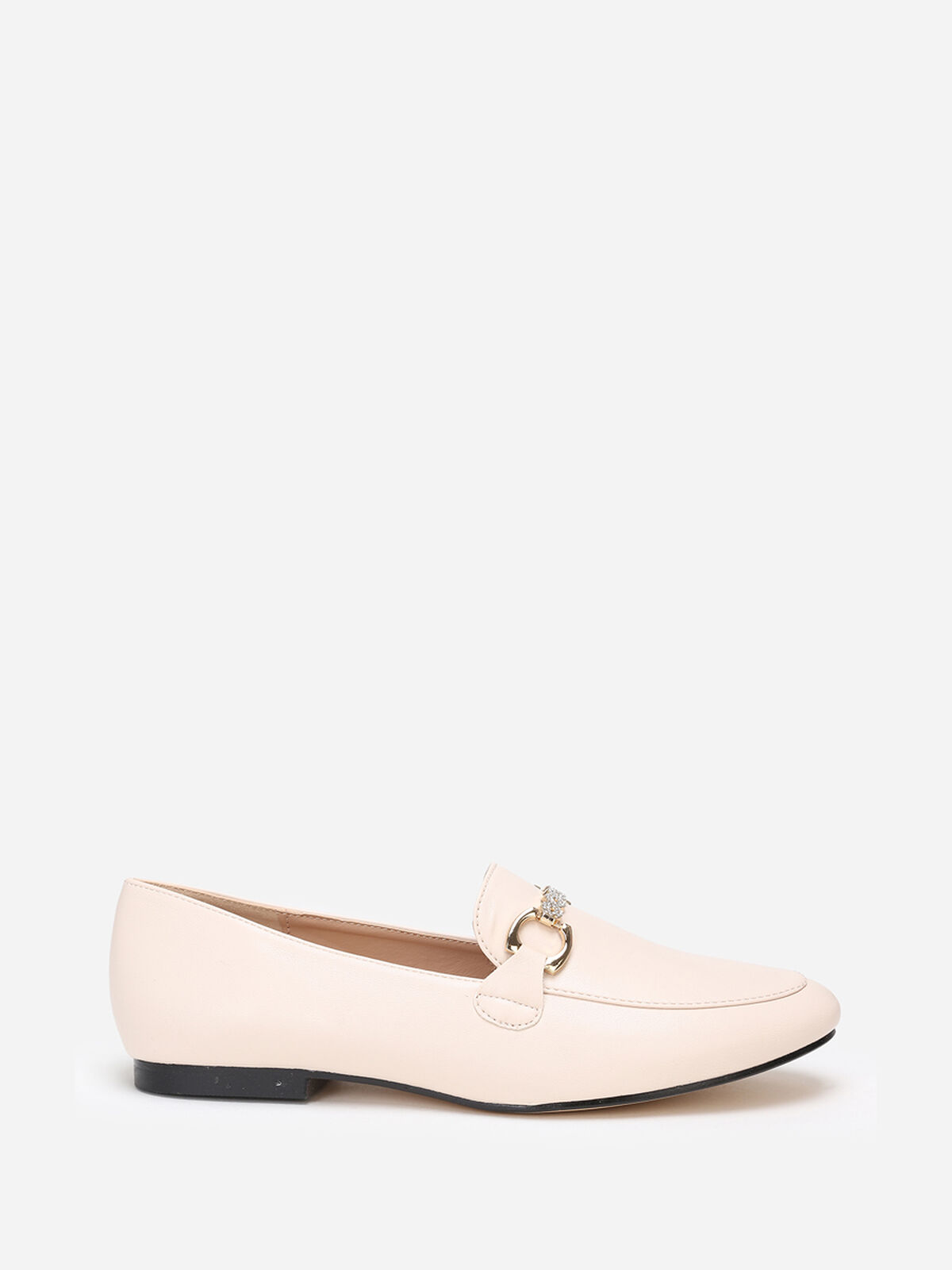 Mocassins à bride chaîne et strass- Beige
