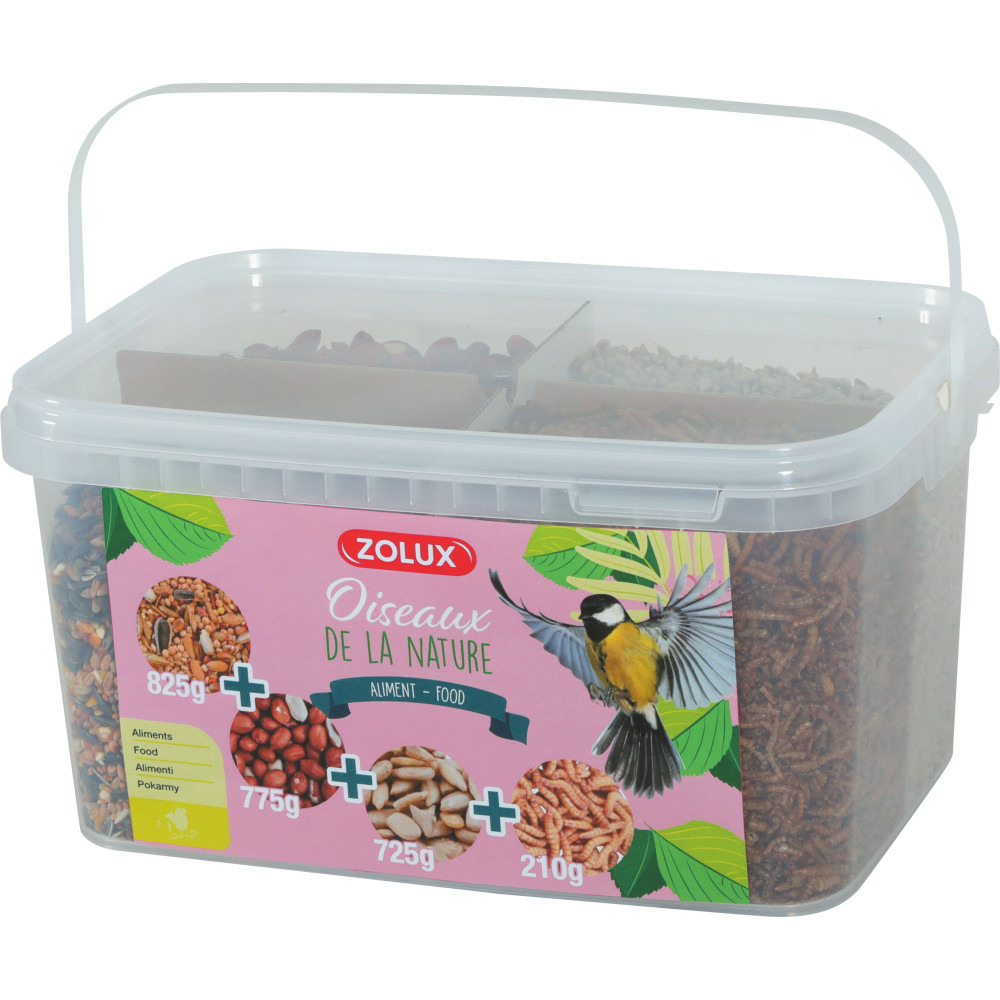 Mix premium 4 variétés graines et vers de farine, seau de 2.5 kg pour oise