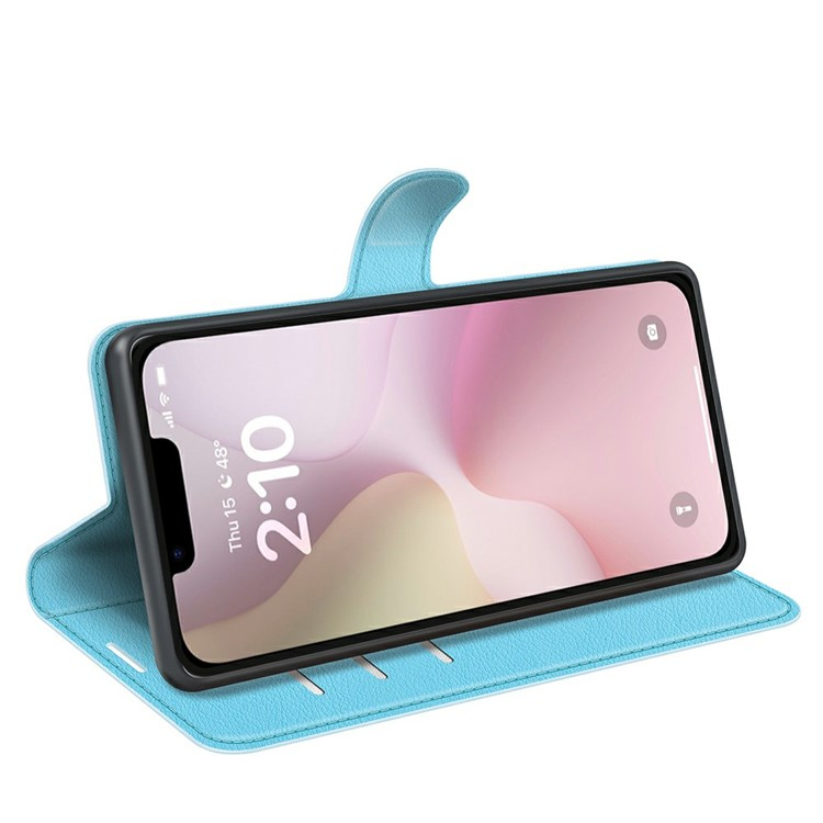 iPhone 16e Leder Tasche Flip Cover Litchi Look - Blau