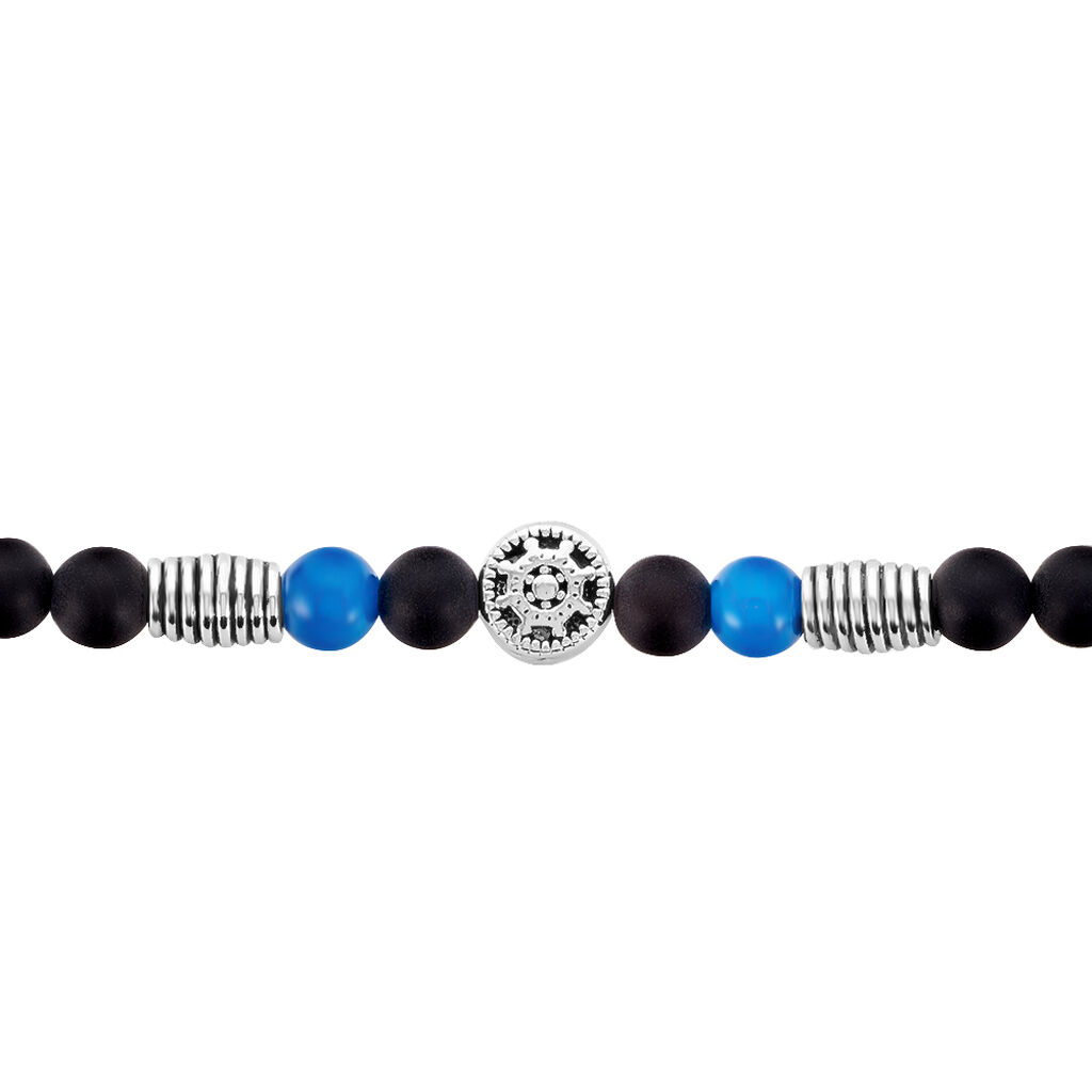 Bracelet Acier Huguesa Agate Noir Pierres Bleues