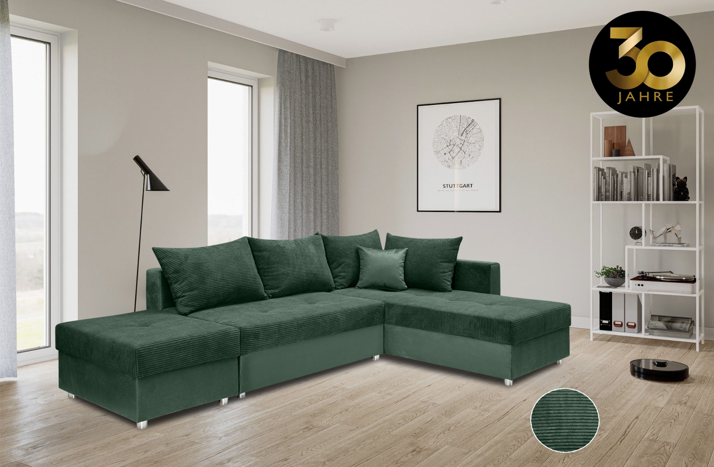 COLLECTION AB Ecksofa »Italia L-Form« mit Bettfunktion und Bettkasten, in Cord-Samt Mix