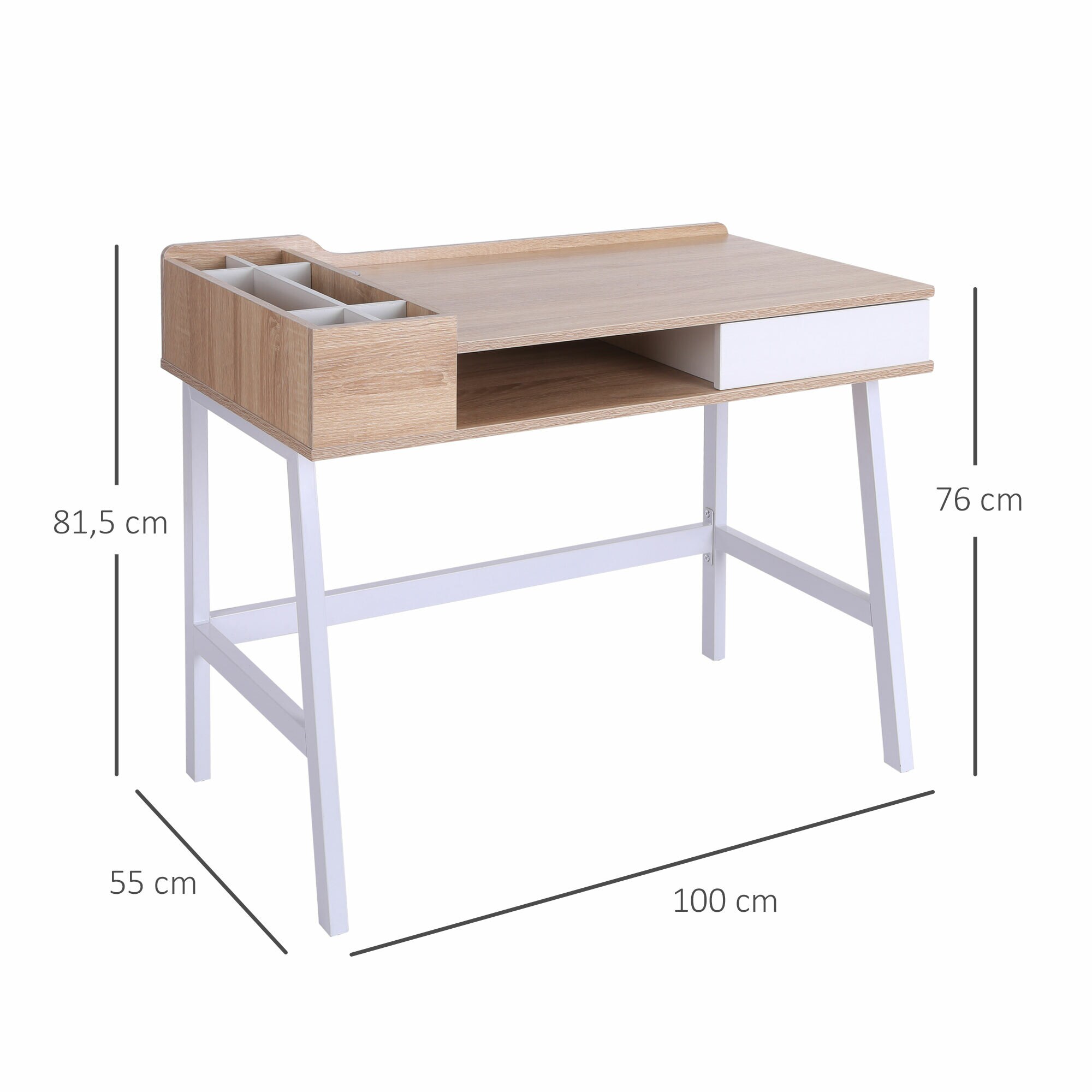 HOMCOM Schreibtisch Trendiges Industrie-Design, Metallgestell mit pulverbeschichteter Oberfläche Natur 100 x 55 x 81,5 cm (LxBxH)