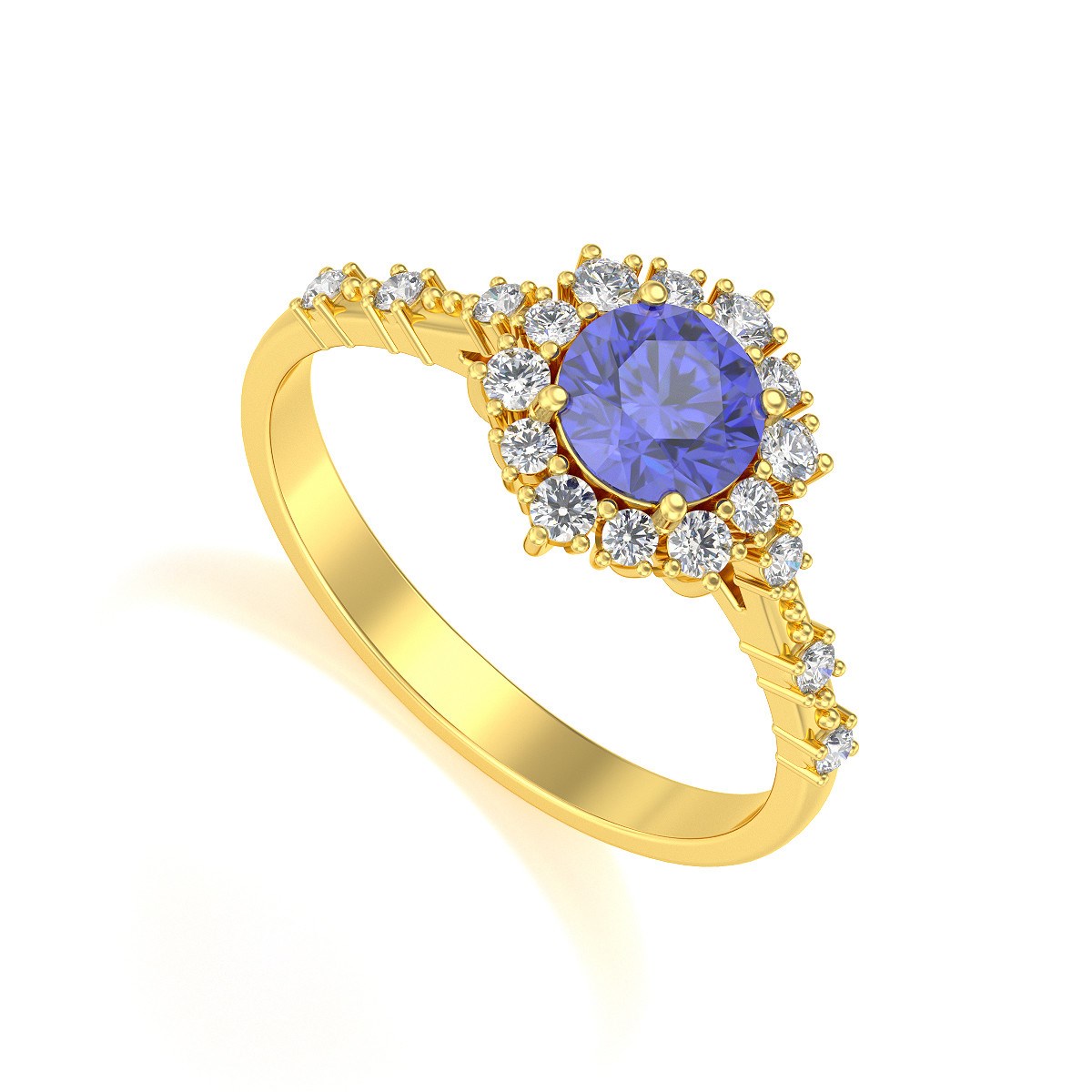 Bague ADEN Or 585 Jaune Tanzanite et diamants 3.25grs