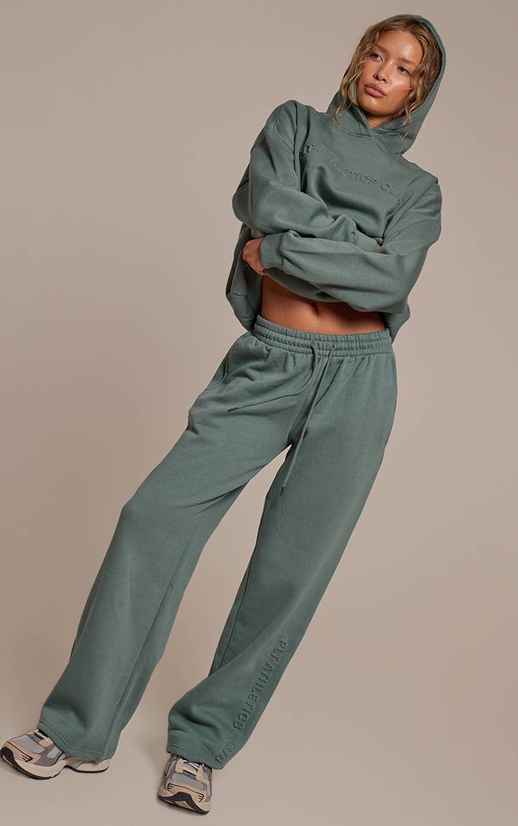 Vert Sauge Prettylittlething Jogging Jambes Droites Gaufré Athletics Club