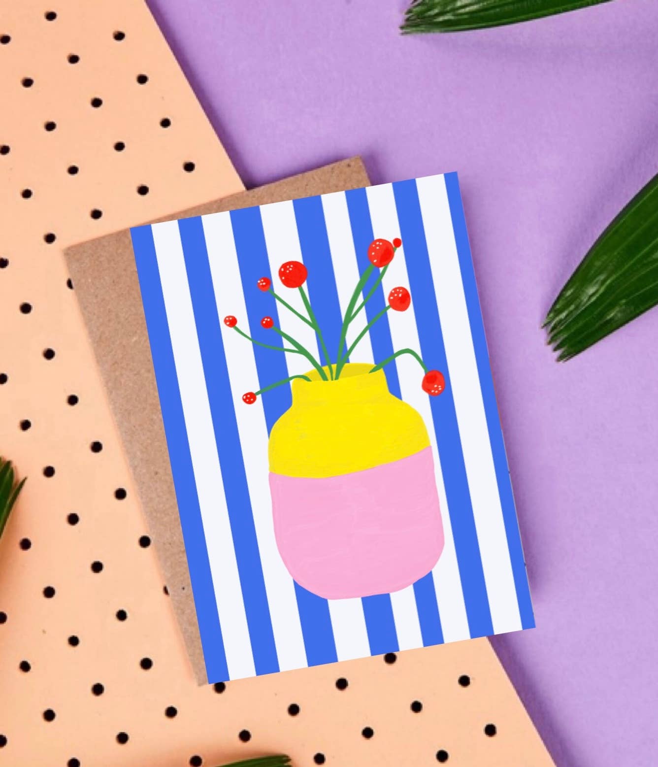Postkarte Vase Mio Blue Stripes