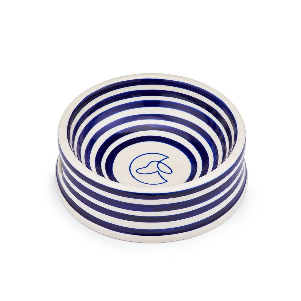 Thira - gamelle design pour grand chien, céramique, motif lignes bleus, ø22x7cm