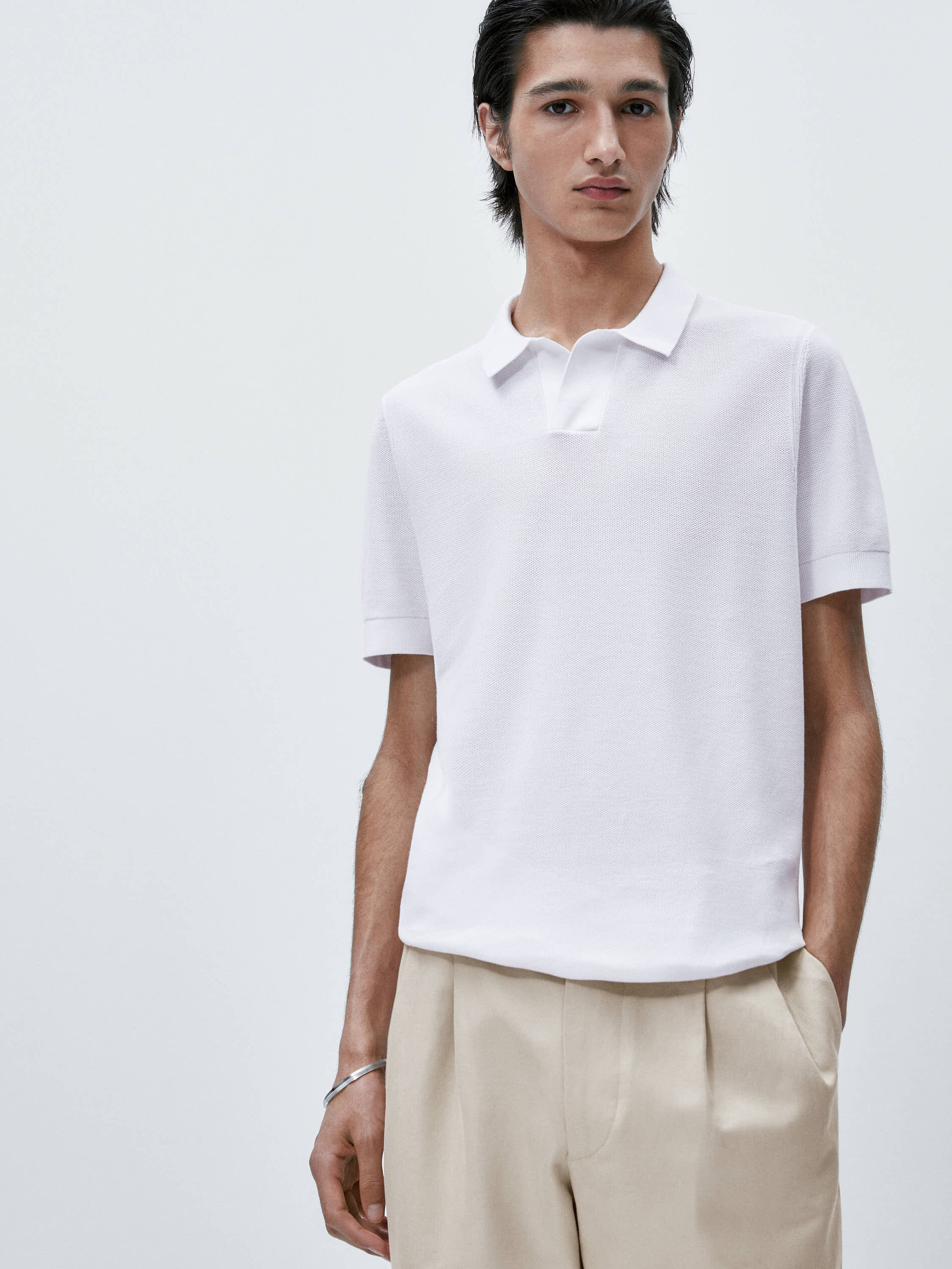 Camisa polo em malha favo de mel - BRANCA
