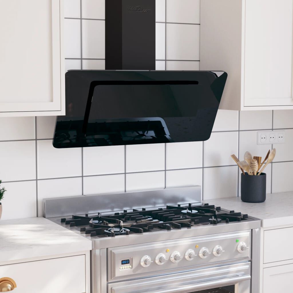 vidaXL Afzuigkap 90 cm roestvrij staal en gehard glas zwart