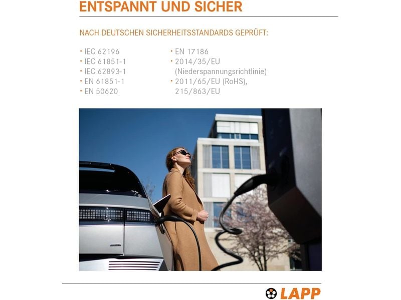 Lapp Ladekabel für Elektroauto Typ 2, 7.4kW, 32A, 5 m, Schw 3-phasiges Helix-Kabel zum Laden von Hybrid- und Elektroautos mit Typ-2-Anschluss