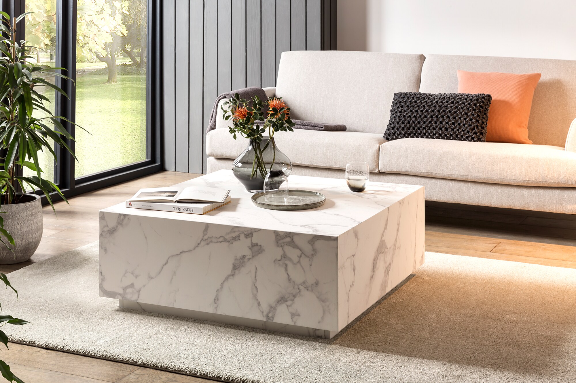 Couchtisch 90x90 weiss Marmor Optik Wohnzimmer Tisch Beistelltisch Sofatisch