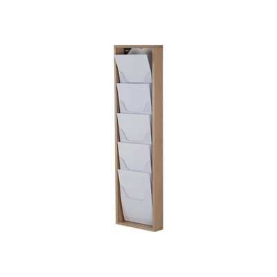 Promocome - Présentoir de journaux mural - 1 x 5 compartiments A4 - bois foncé