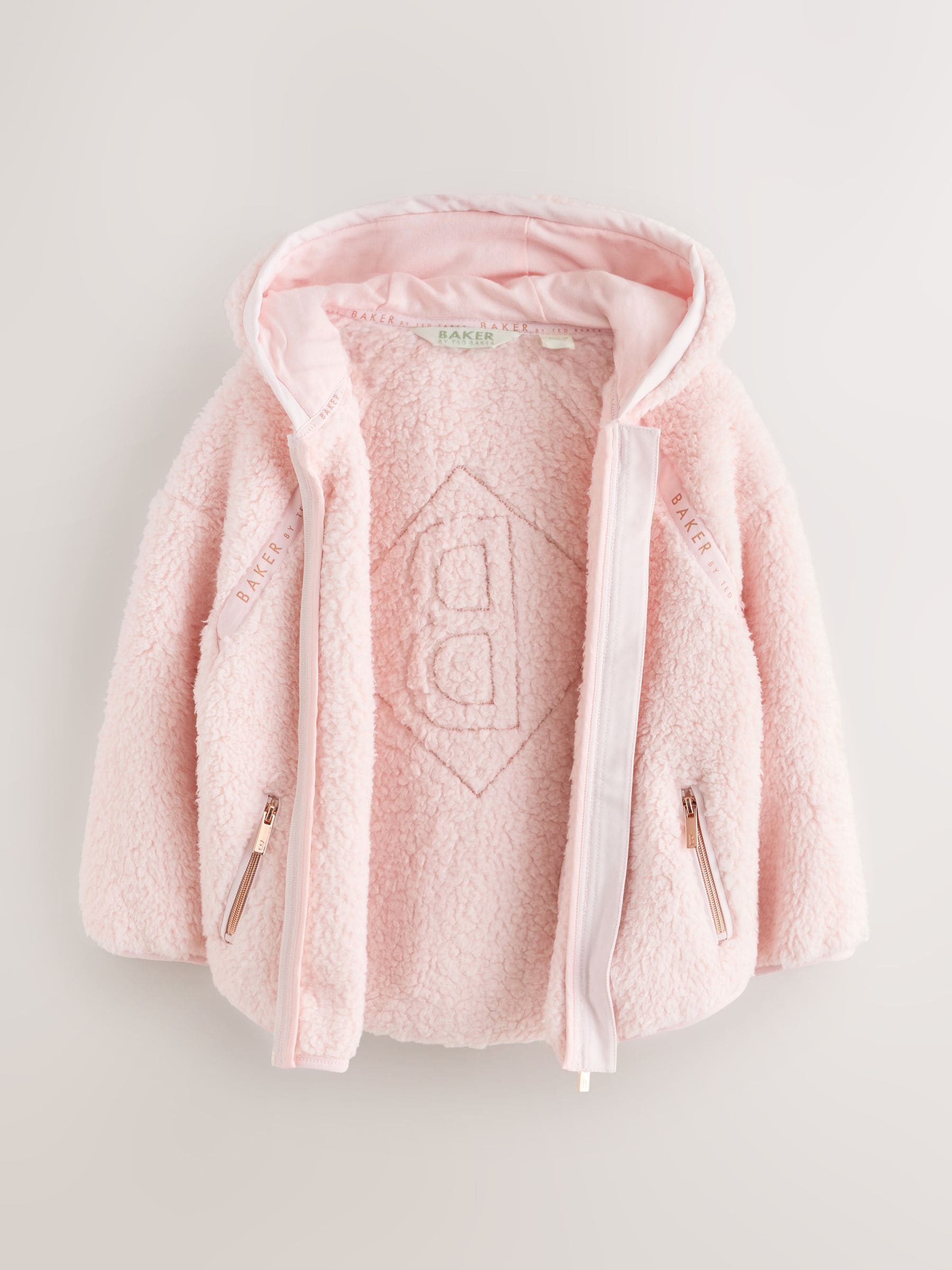 Roze - Baker by Ted Baker Zip-Through Hooded Borg Fleece Jacket