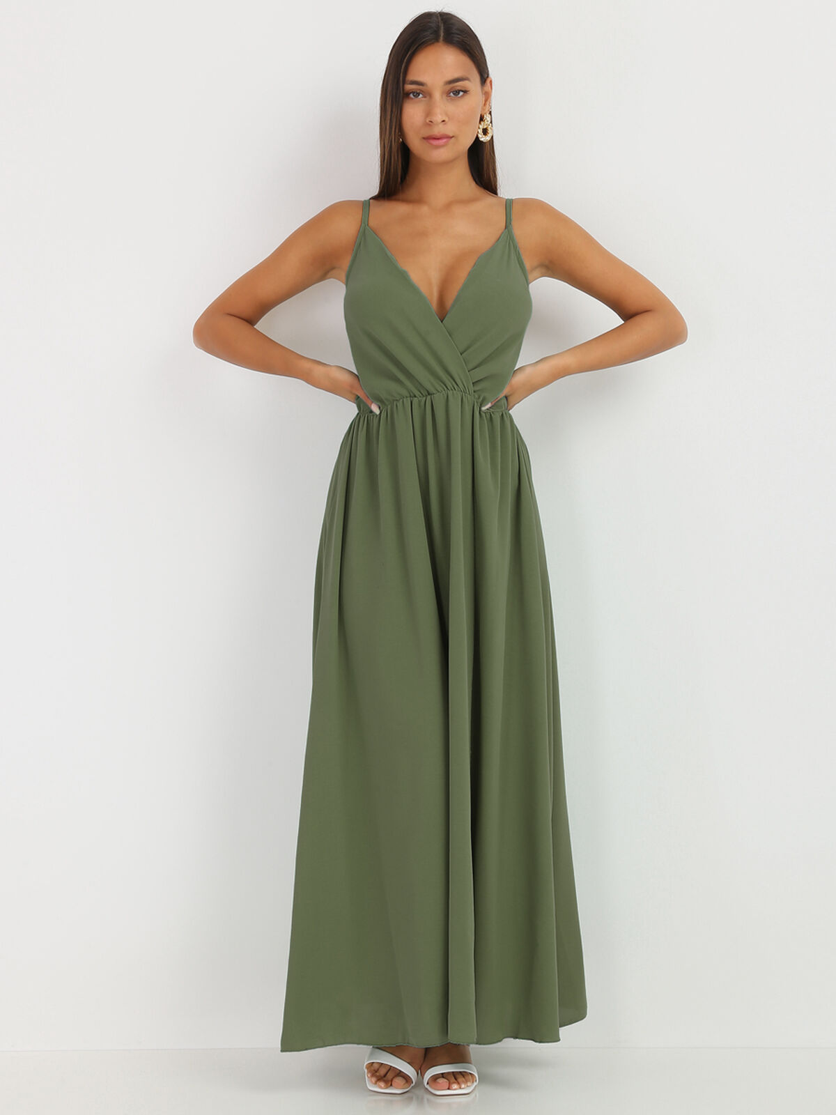 Robe longue portefeuille- Kaki