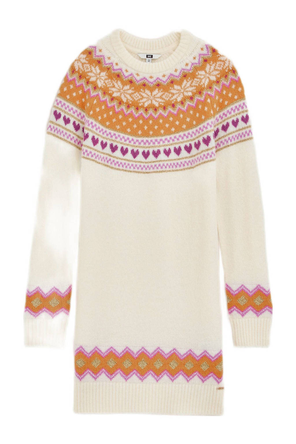 WE Fashion jurk met all over print wit/paars/okergeel