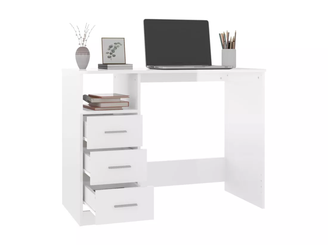 Bureau et tiroirs Blanc brillant 102x50x76 cm Bois d'ingénierie