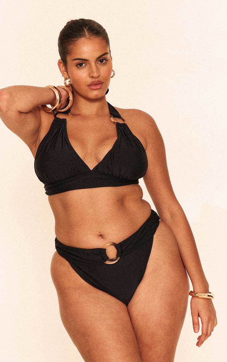 Noir Bas De Bikini Tanga Grande Taille Avec Détails Anneaux En O
