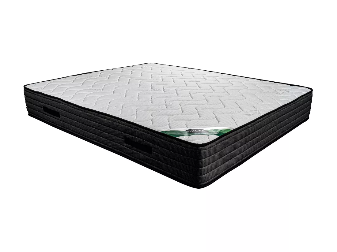 Ensemble 140 x 190 cm sommier coffre blanc + matelas mousse et coutil bambou ép.25cm - BERENDI de NATUREA