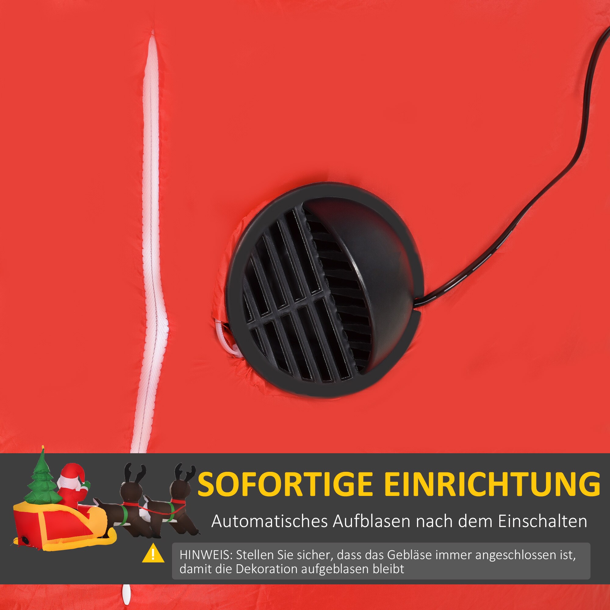 HOMCOM LED Rentierschlitten mit Weihnachtsmann aufblasbar warmweiß 210 x 80 x 120 cm (LxBxH)