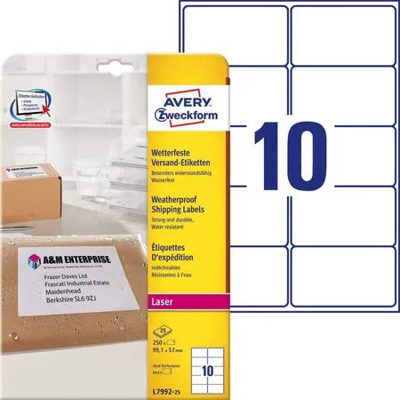 Avery Zweckform L7992-25 Versandetiketten,A4 99,1 x 57 mm, 25 Bogen/250 Etiketten, weiß