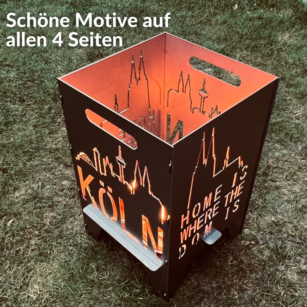 Feuertonne Mit Stadtmotiv | Stabiles Stecksystem Mit Tragegriffen | Robust & Aus Hochwertigem Stahl | Für Eine Knisternde Gemütlichkeit In Deinem Garten (50cm Köln)