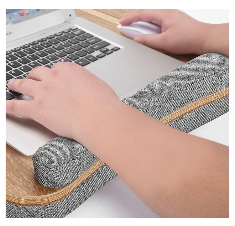 (43x32cm) Holz Betttisch Laptop Schreibtisch Unterlage mit Handballenauflage   Halterung für Tablet / Smartphone - Braun