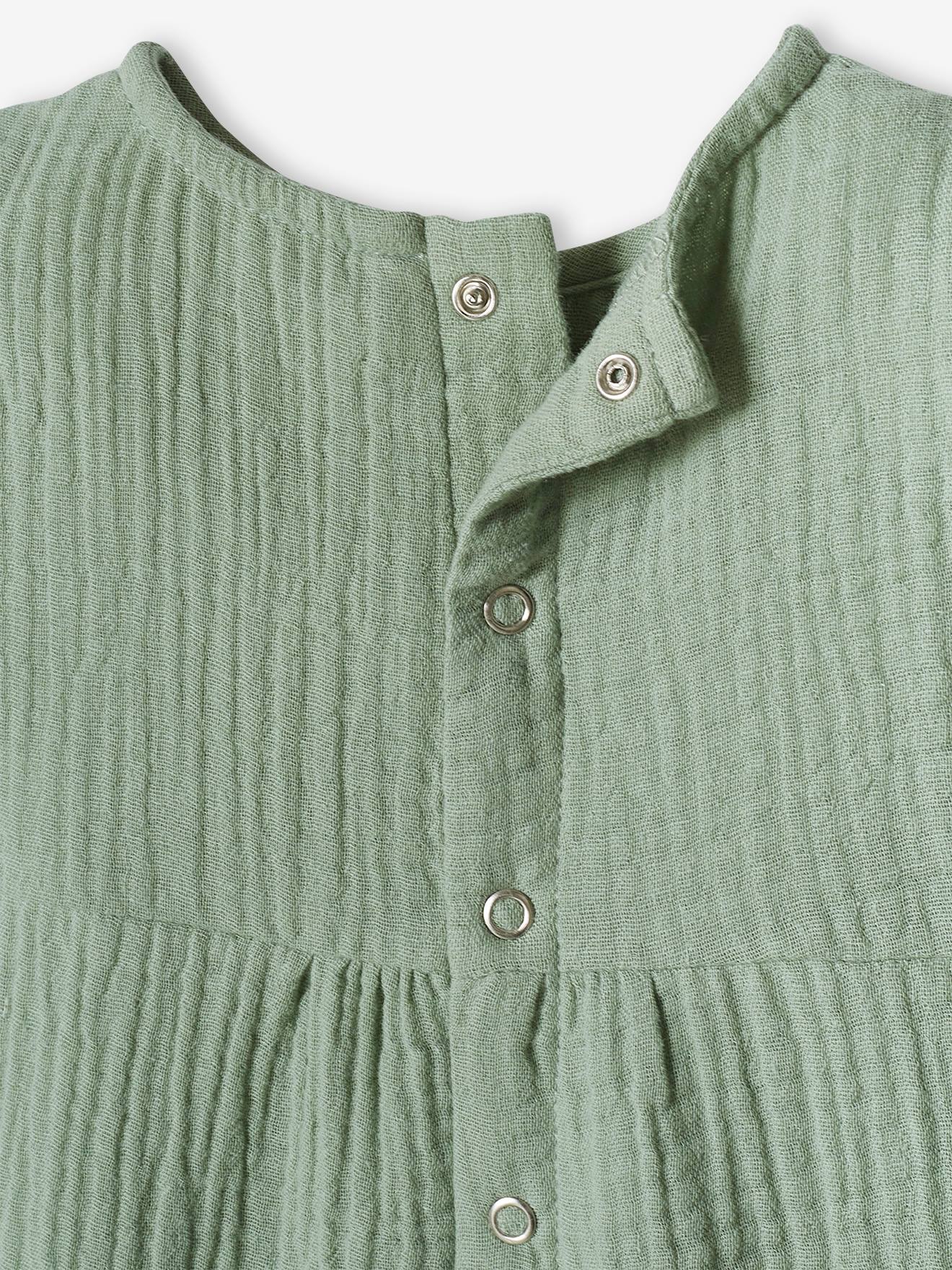 Macacão de bebê em chiffon de algodão verde salgueiro