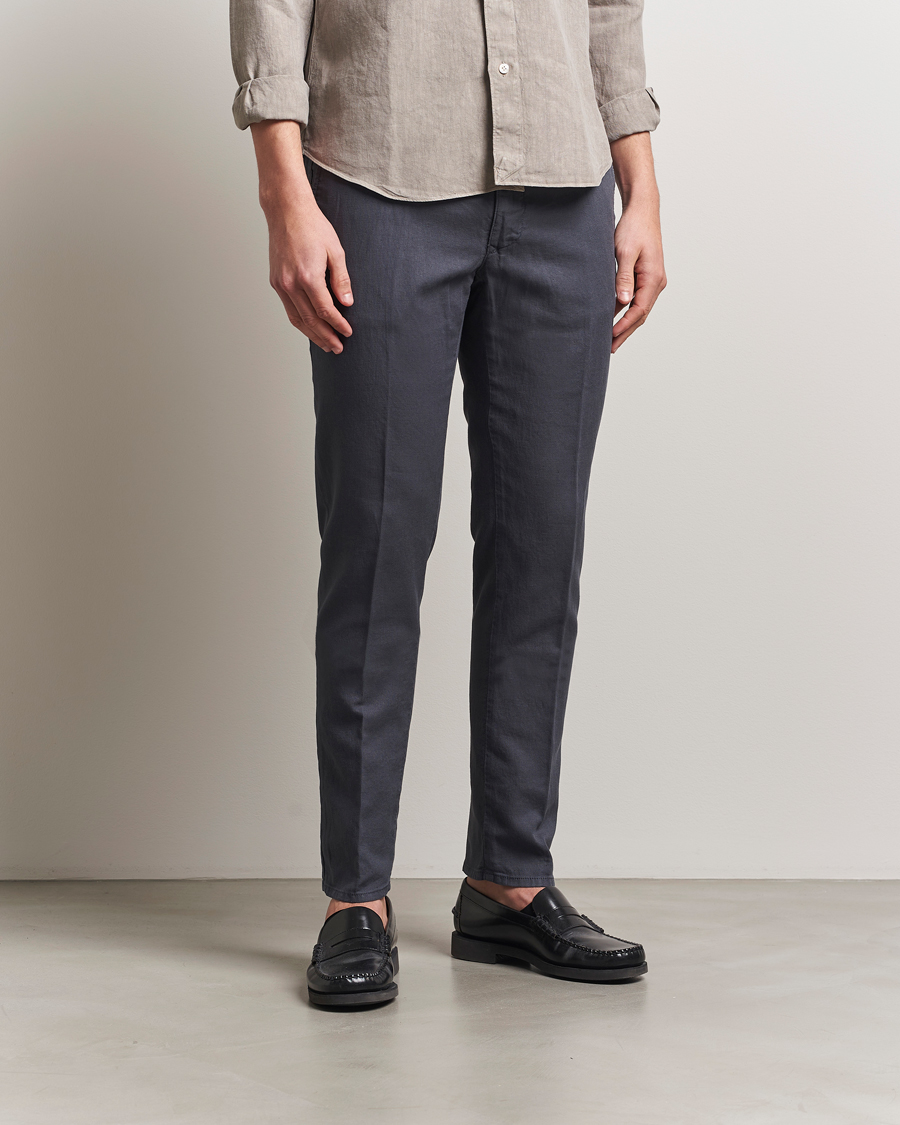 Incotex Slim Fit Basket Weave Cotton Slacks Dark Grey