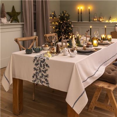 Nappe coton lavé motif feuillage