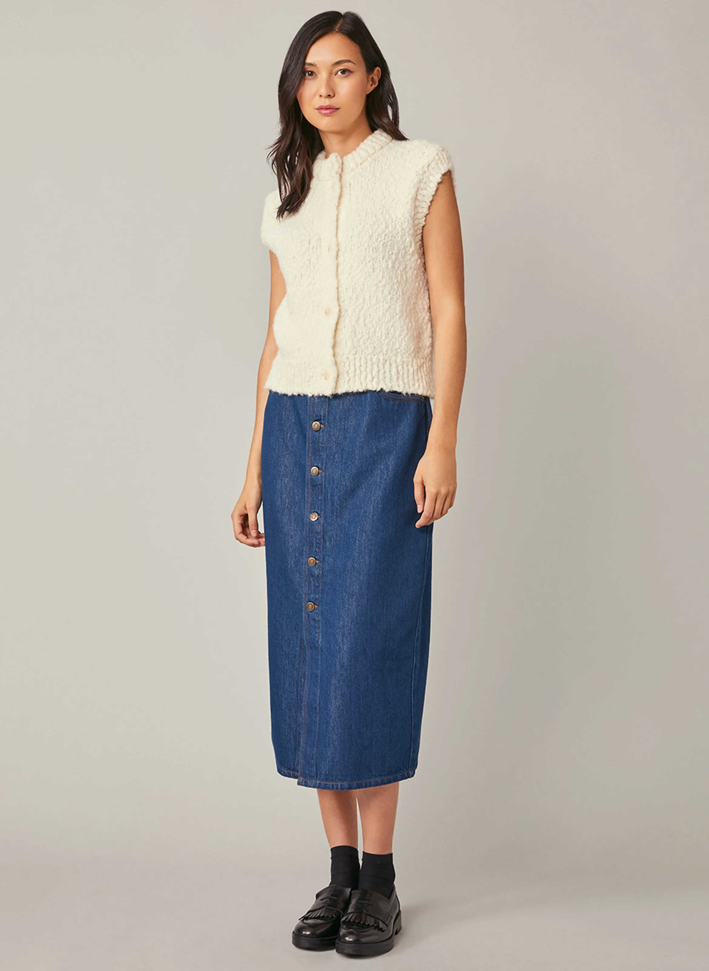 ELA - Gilet col rond en laine mélangée | Blanc