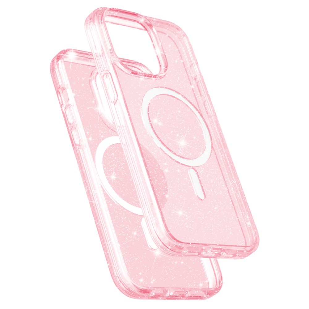 iPhone 15 Pro MagSafe Hybrid Hardcase Hülle mit TPU Bumper Glitzer Design - Rosa / Transparent