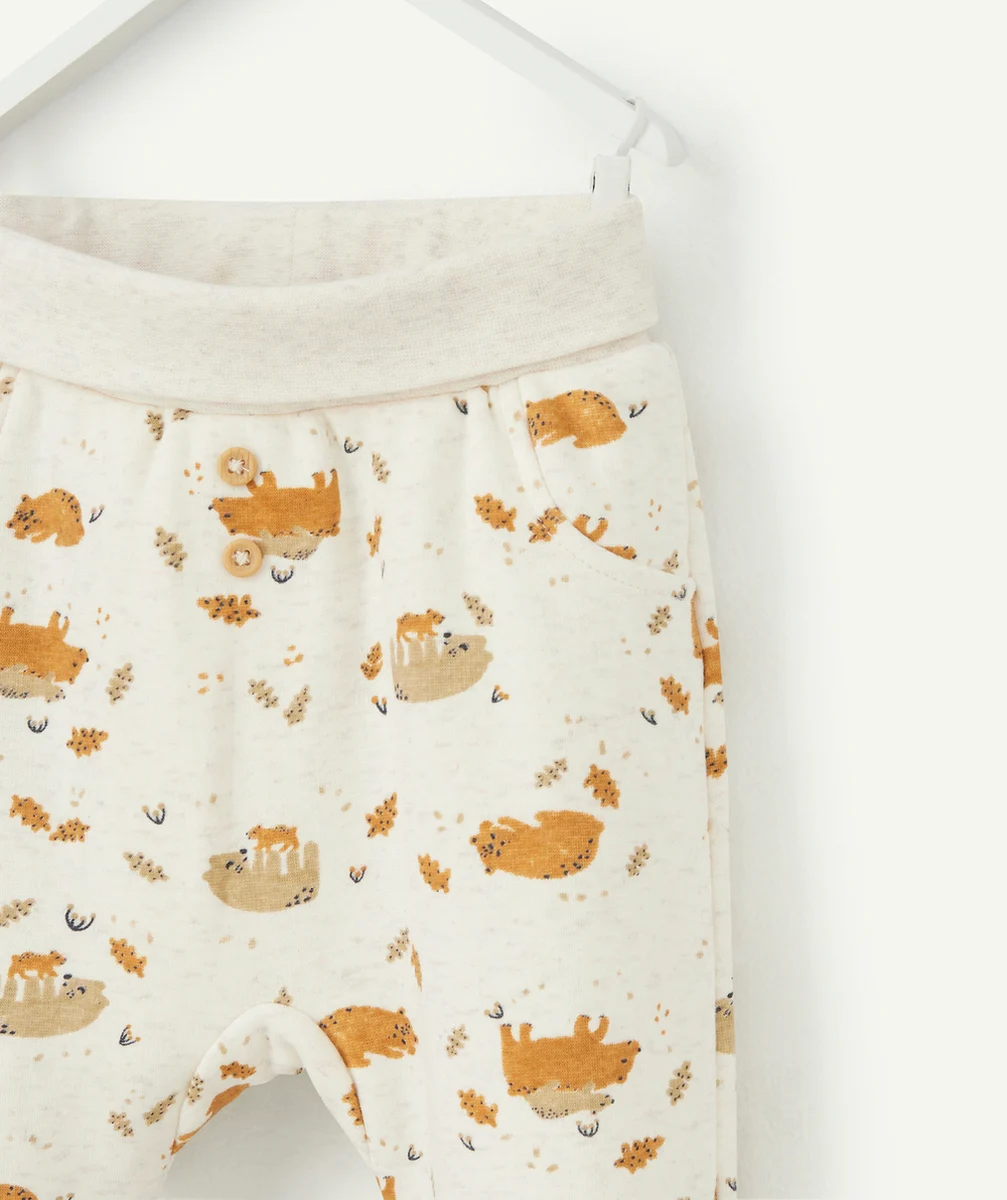 PANTALON SAROUEL ÉCRU IMPRIMÉ OURSONS BÉBÉ GARÇON
