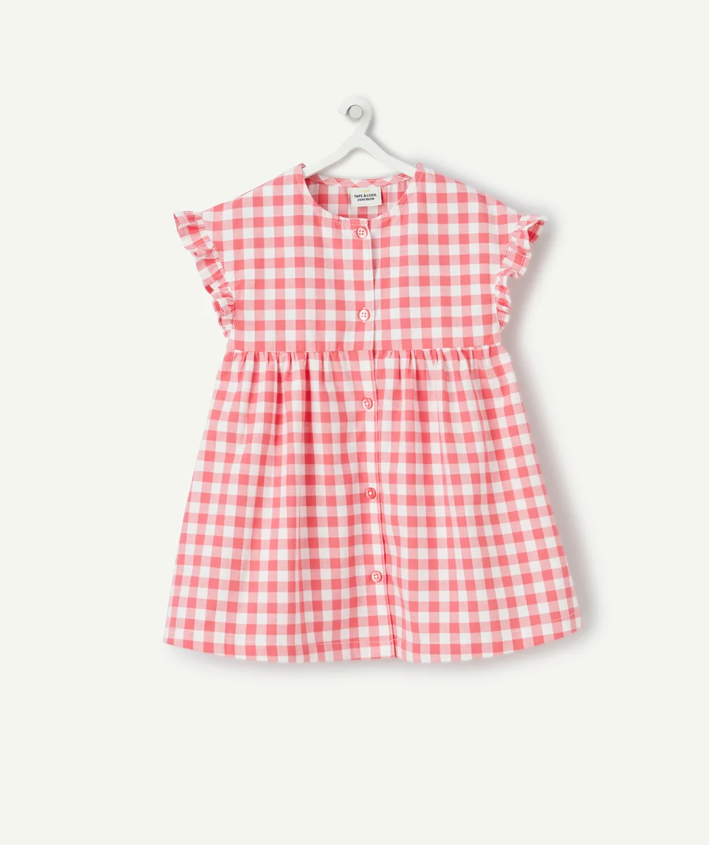 robe bébé fille en coton imprimé à carreaux rose et blanc