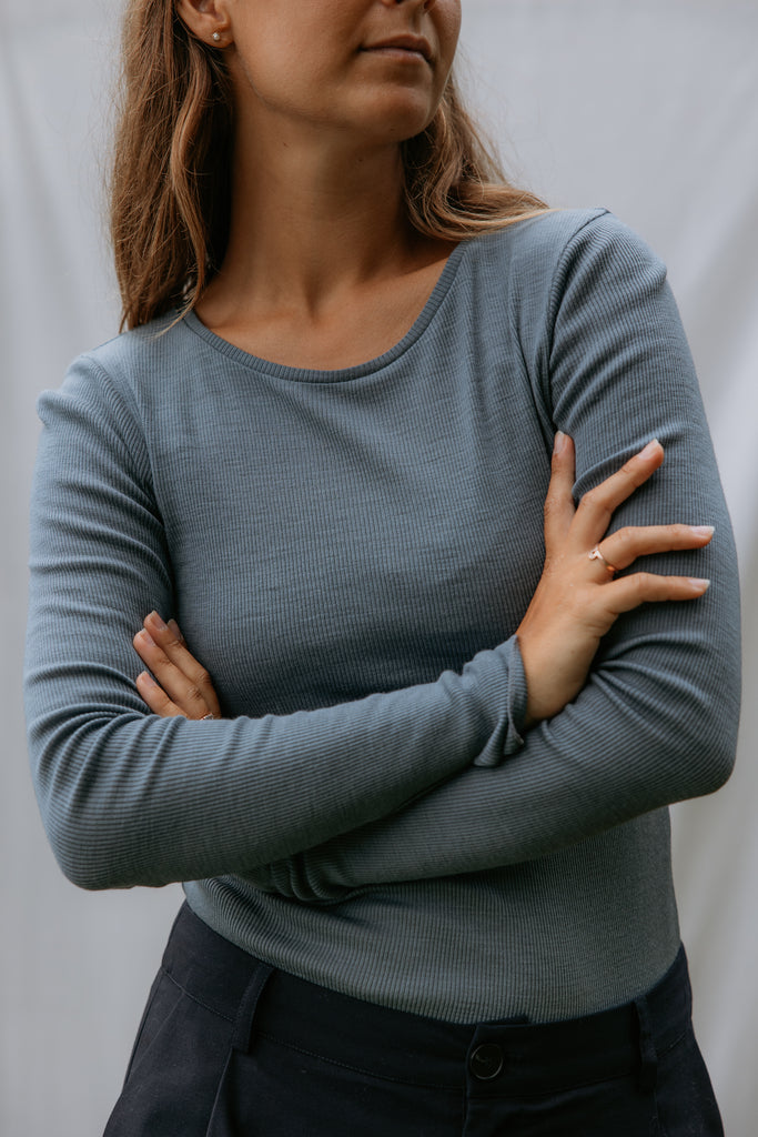 Tamra W, Uld Rib T-shirt - Stormy Blue